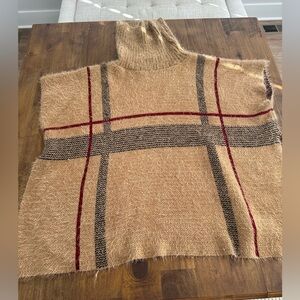Tan Plaid Knit Poncho